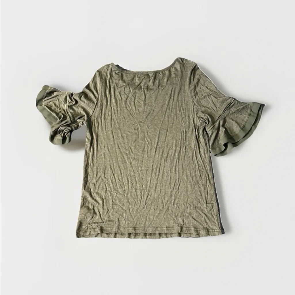 Marled Reunited Clothing Top Women Medium‎ Olive Fit & Flutter Bell Sleeve Tee Green - Image 6