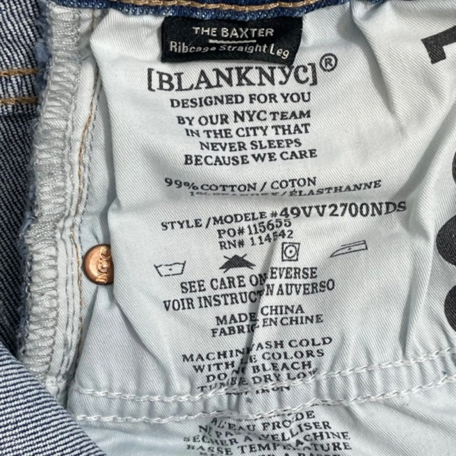 NWT Blank NYC Baxter Ribcage Straight Leg‎ Raw Hem Denim Blue Jeans Size 31 - Image 6