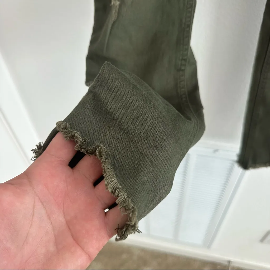 Express Distressed High Rise Olive Green Pants Size: 6 SHORT - Image 11