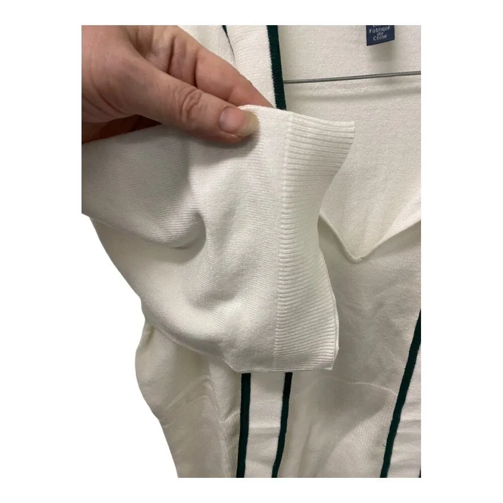 ModCloth Bow Thyself Tie Neck Knit Top LARGE White Black Short Sleeve Retro Chic - Image 4