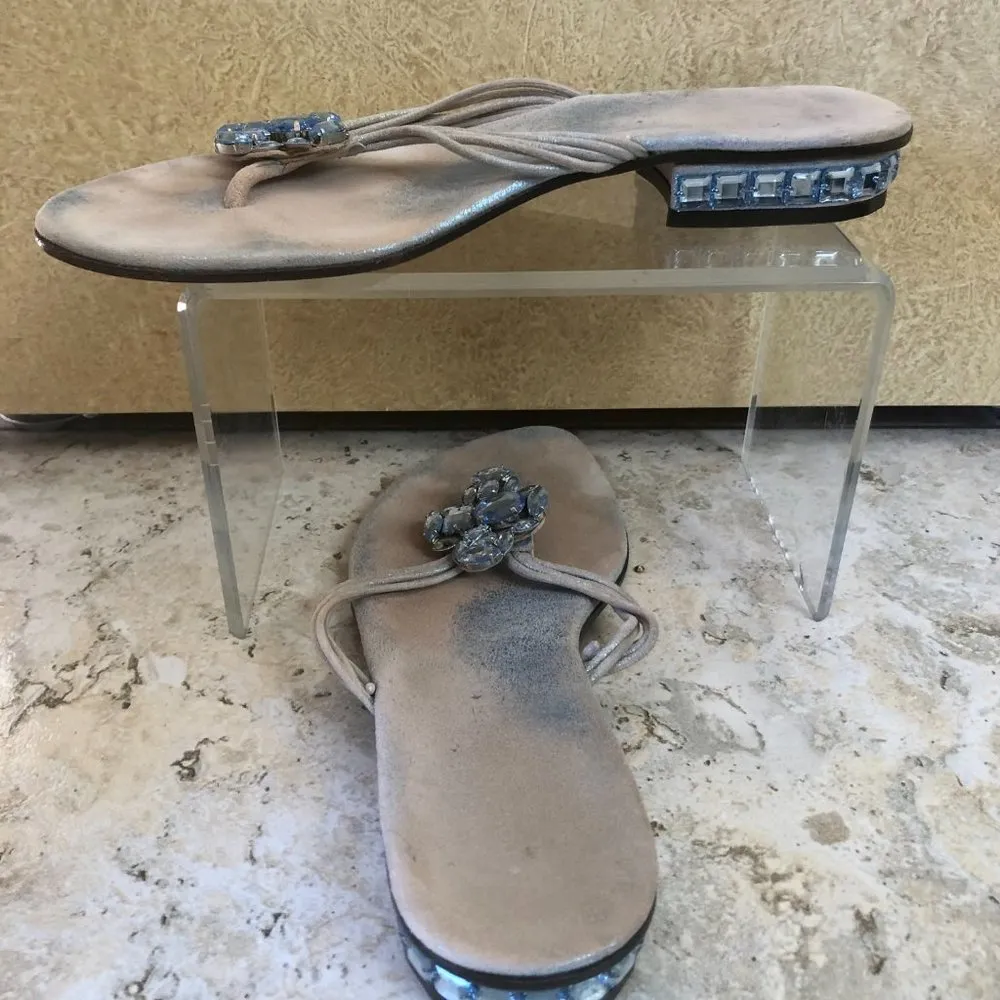 Donald Pliner Couture Metallic Leather Shoe Sandal Chunky Stones $285 sz 8.5 Blue - Image 3