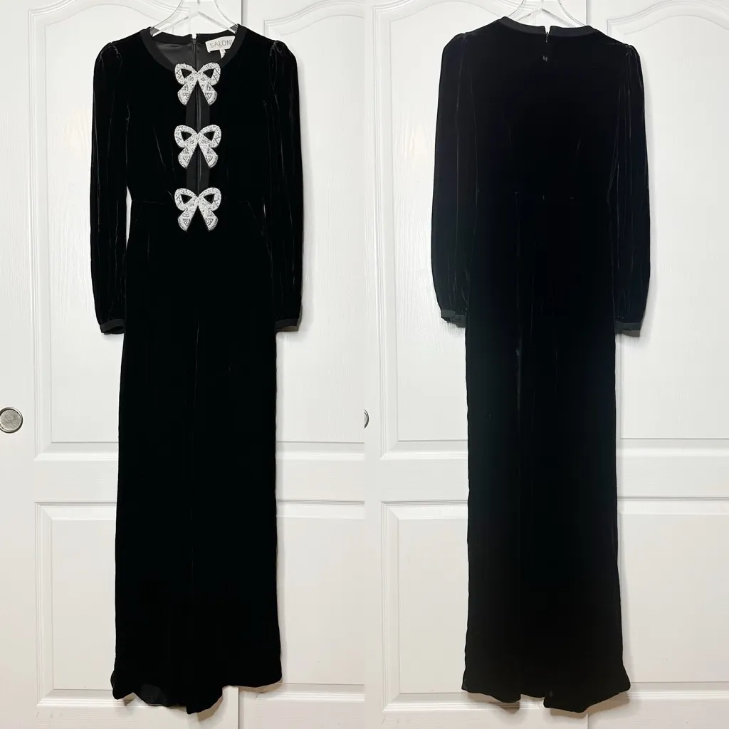 Saloni Camille Black Velvet Bow Embellished Jumpsuit Size 0 NWOT - Image 15