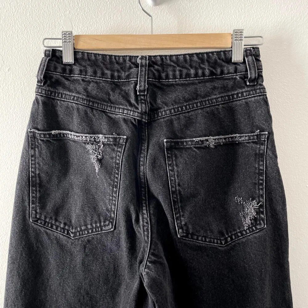 Free People Jeans Womens 27 Black Distressed Raw Hem High Rise Straight Leg - Image 10