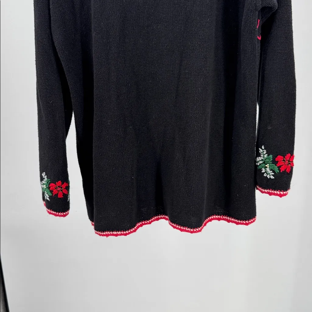 Work in Progress Women's Christmas embroidered XL Crew Neck tunic Sweater beaded Black - Image 4