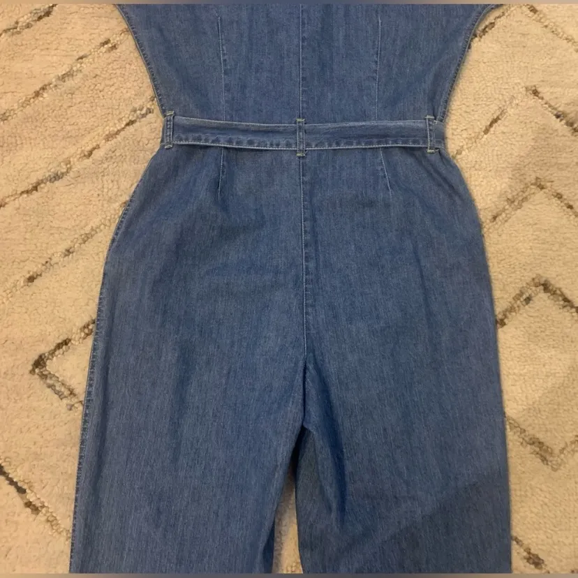 Vintage 90s Liz Claiborne Blue Denim Romper with Belt and Collar - Image 10