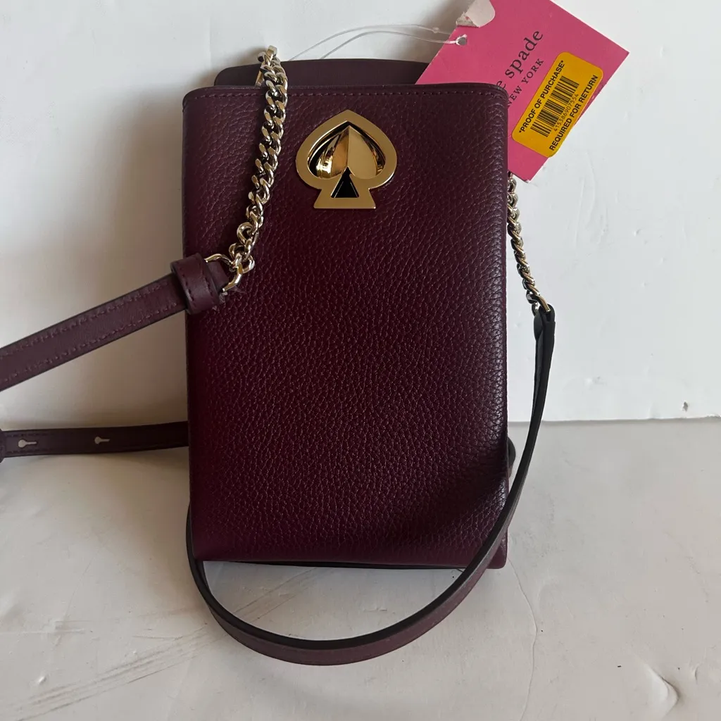Kate Spade Burgundy Crossbody Bag with Gold Accents - Image 4