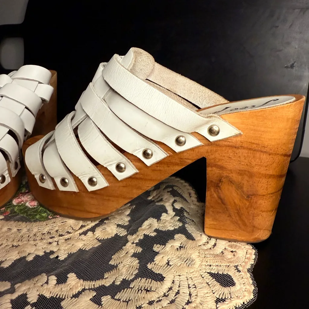 Free People White Leather Wooden Clog Sandals | EU 38 / US 8 | MSRP $148 - Image 2