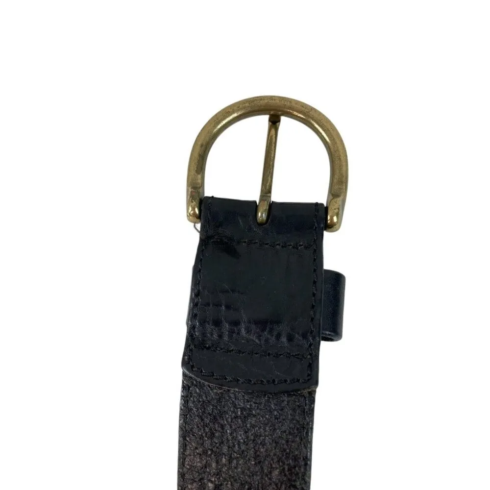 *Black Pebbled Leather Belt Unisex Goth Witchy Whimsigoth Biker Moto Gold Buckle Black - Image 3