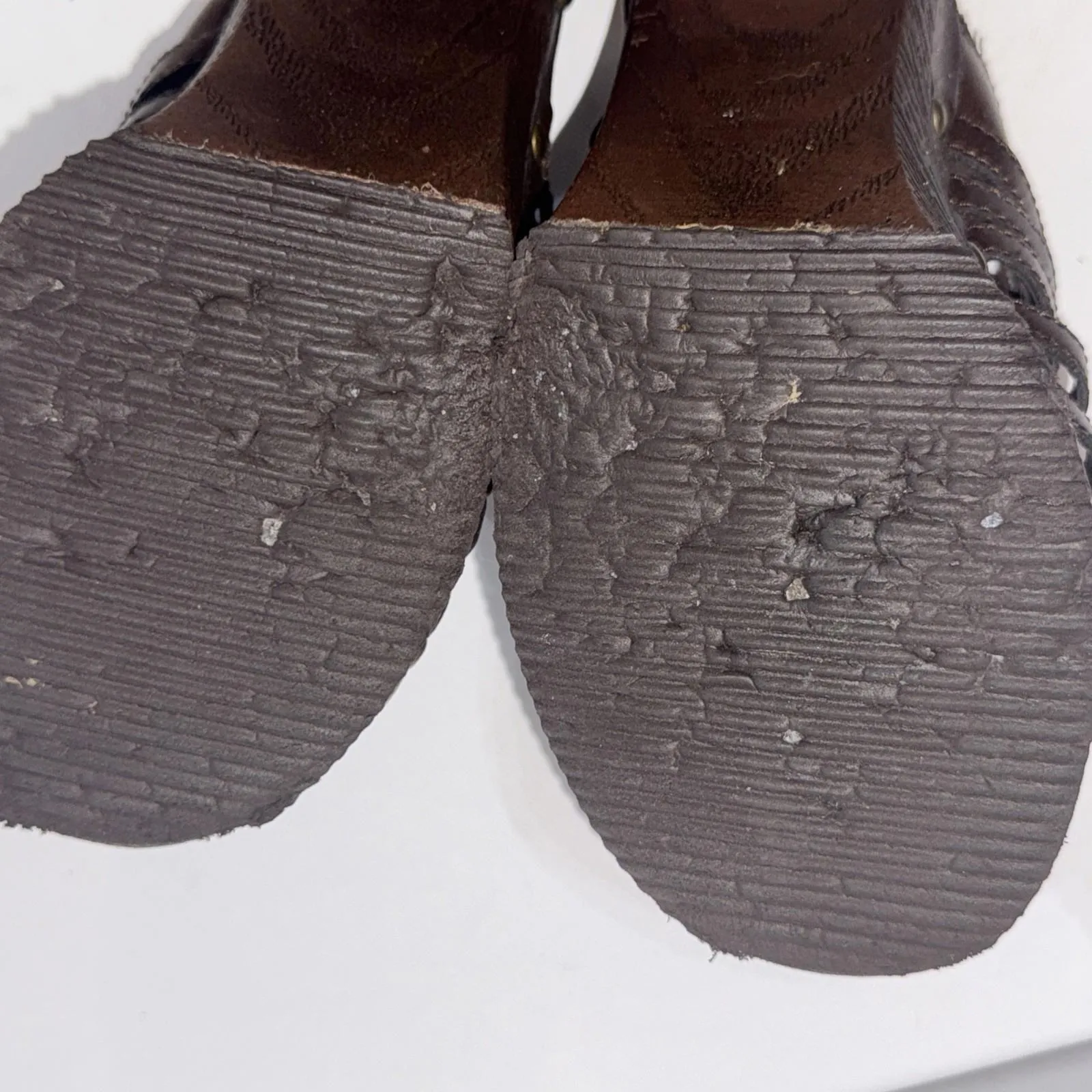 Route 66 Y2K 2000s Platform Chunky Brown Faux Leather Strappy Heel Mules Clogs - Image 12