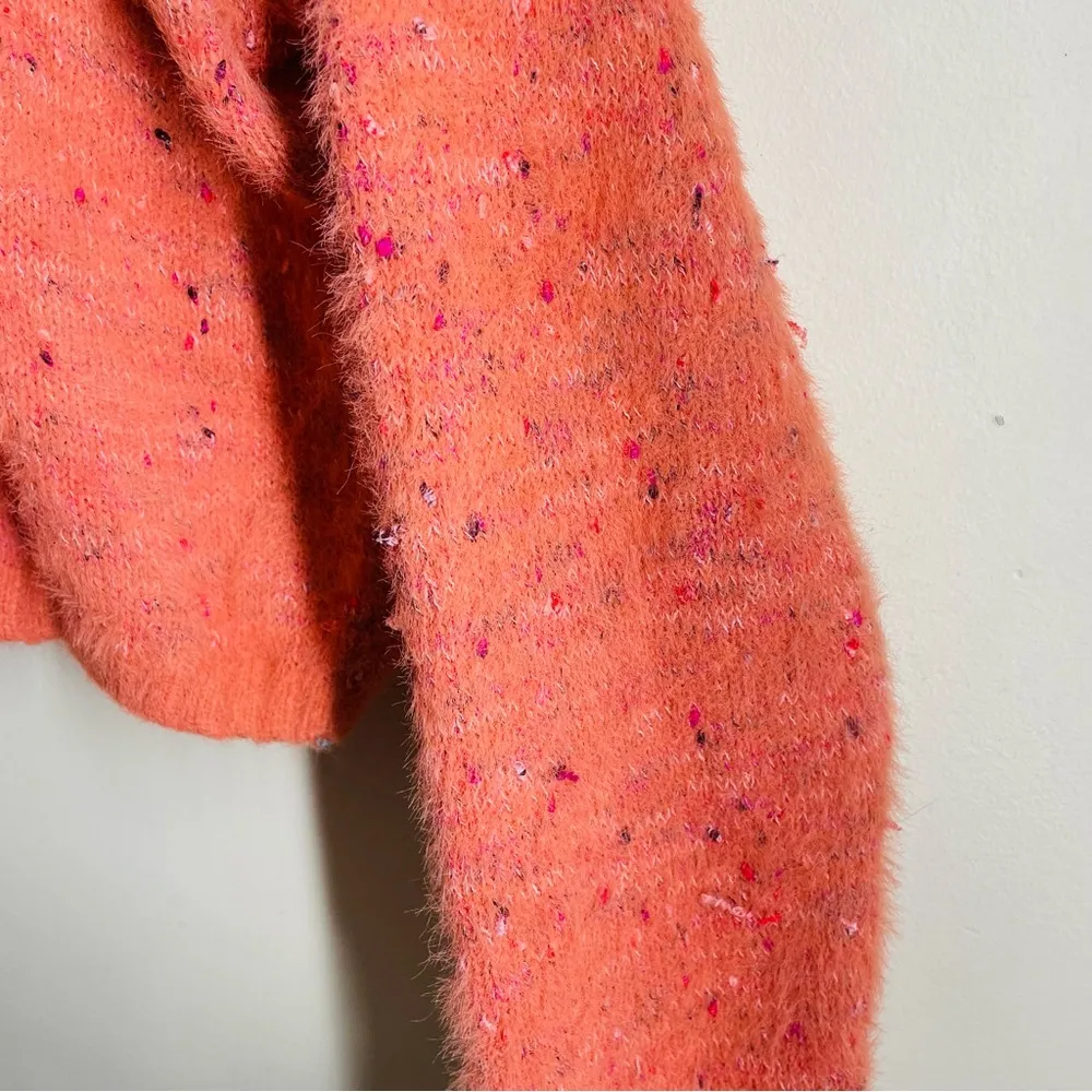 Faux Mohair Confetti Knit Cropped Fuzzy Sweater Coral size M - Image 8