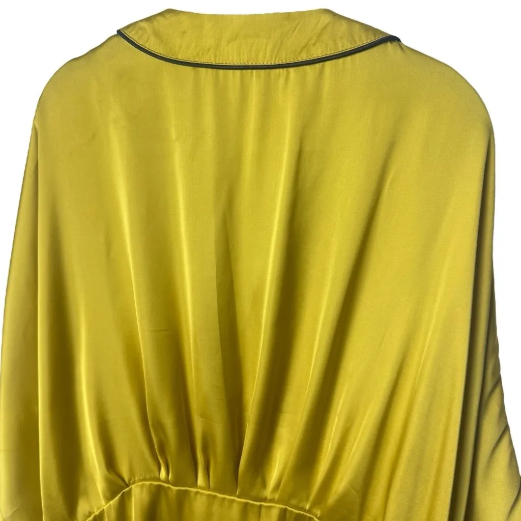 Ruyi Chartreuse Satin Batwing Tie Front Kimono Festival Fairy Whimsical Boho OS Yellow Size undefined - Image 7