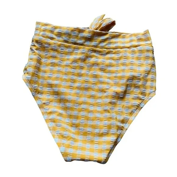 Gianni Bini‎ High Waist Bikini Bottom Size xs Yellow Gingham - Image 4