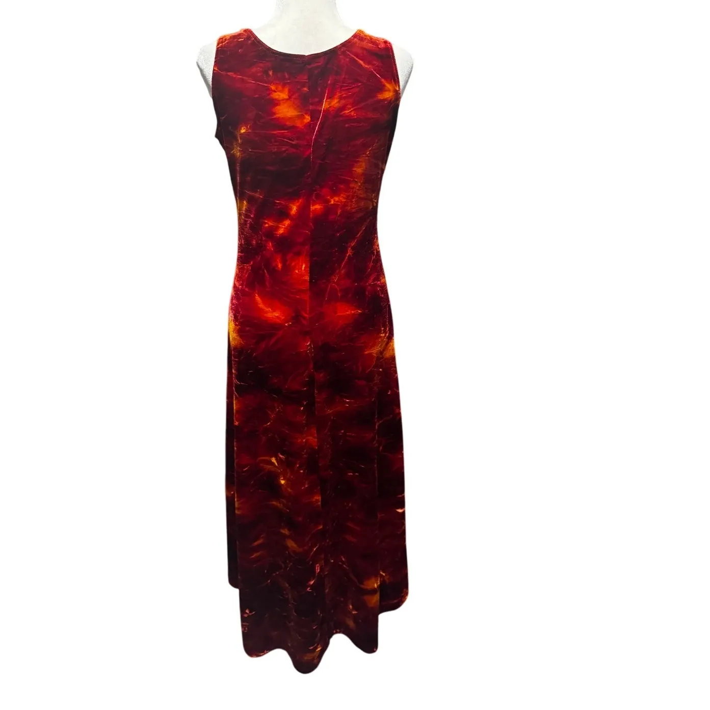 Vintage 90s Y2K Fairy Grunge Red Flame Velvet Whimsigoth Slit Dress (Size M) Size M - Image 3