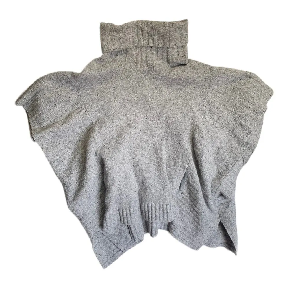 Athleta large XL donnegal wool blend sweater poncho butterfly gray shawl warm - Image 2