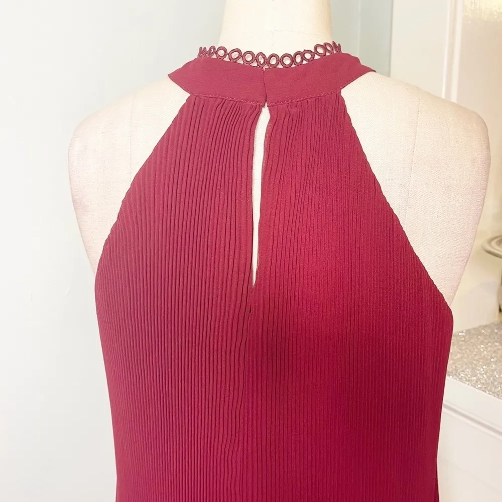 Lulu’s Red Pleated Chiffon Halter Neck Mini Swing Dress Small - Image 9