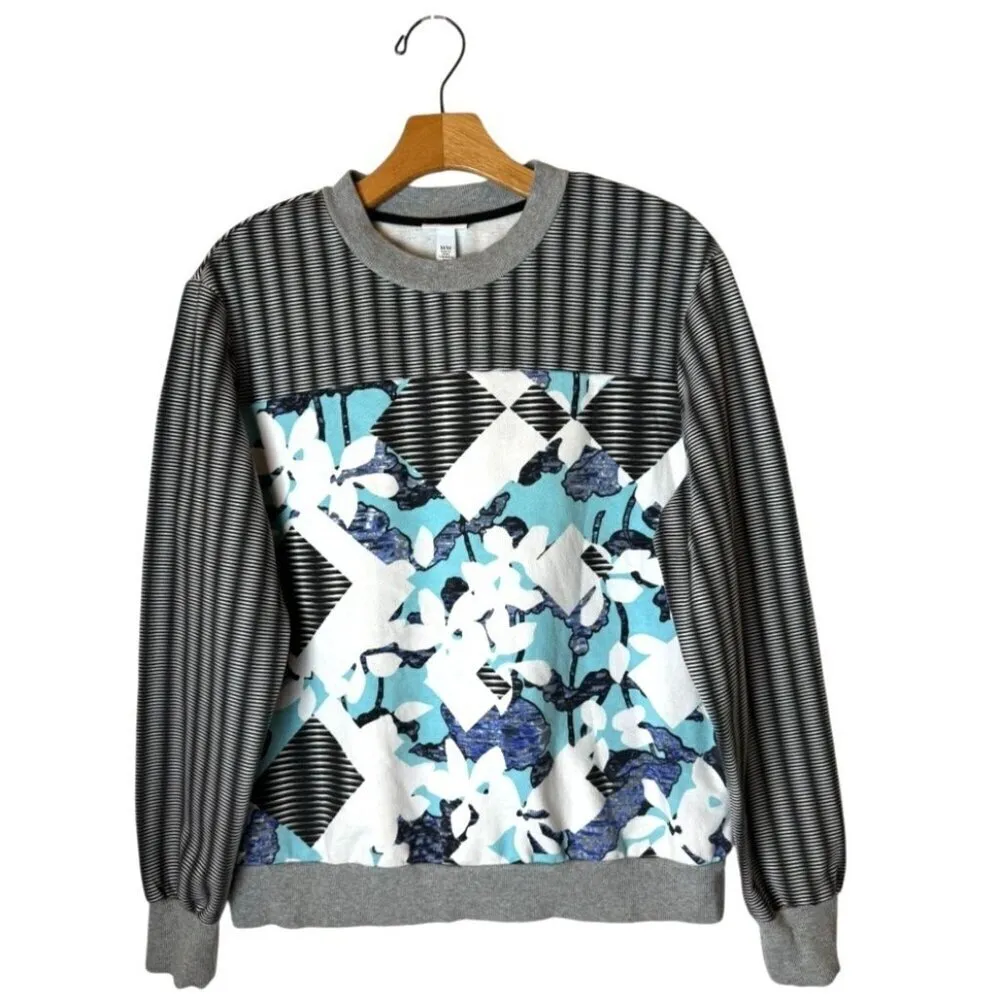 Peter Pilotta Target Sweatshirt Women‎ Medium Blue Gray Floral Striped Patchwork - Image 2