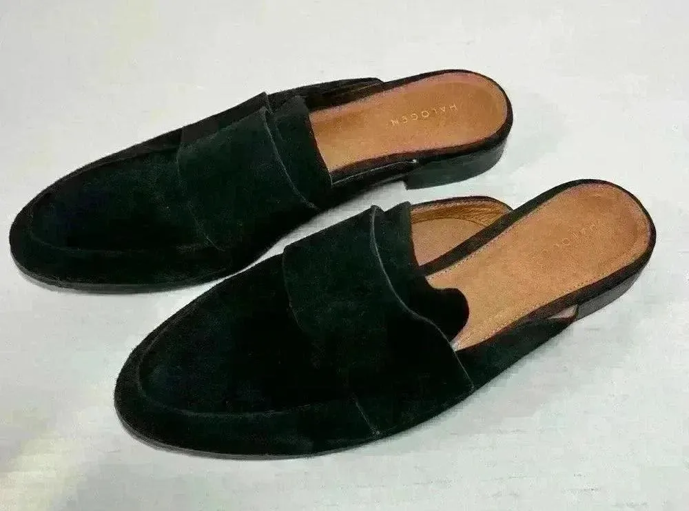 HALOGEN NORDSTROM Women’s Black Suede Mules Slides Sz 6.5 Classic Casual - Image 2