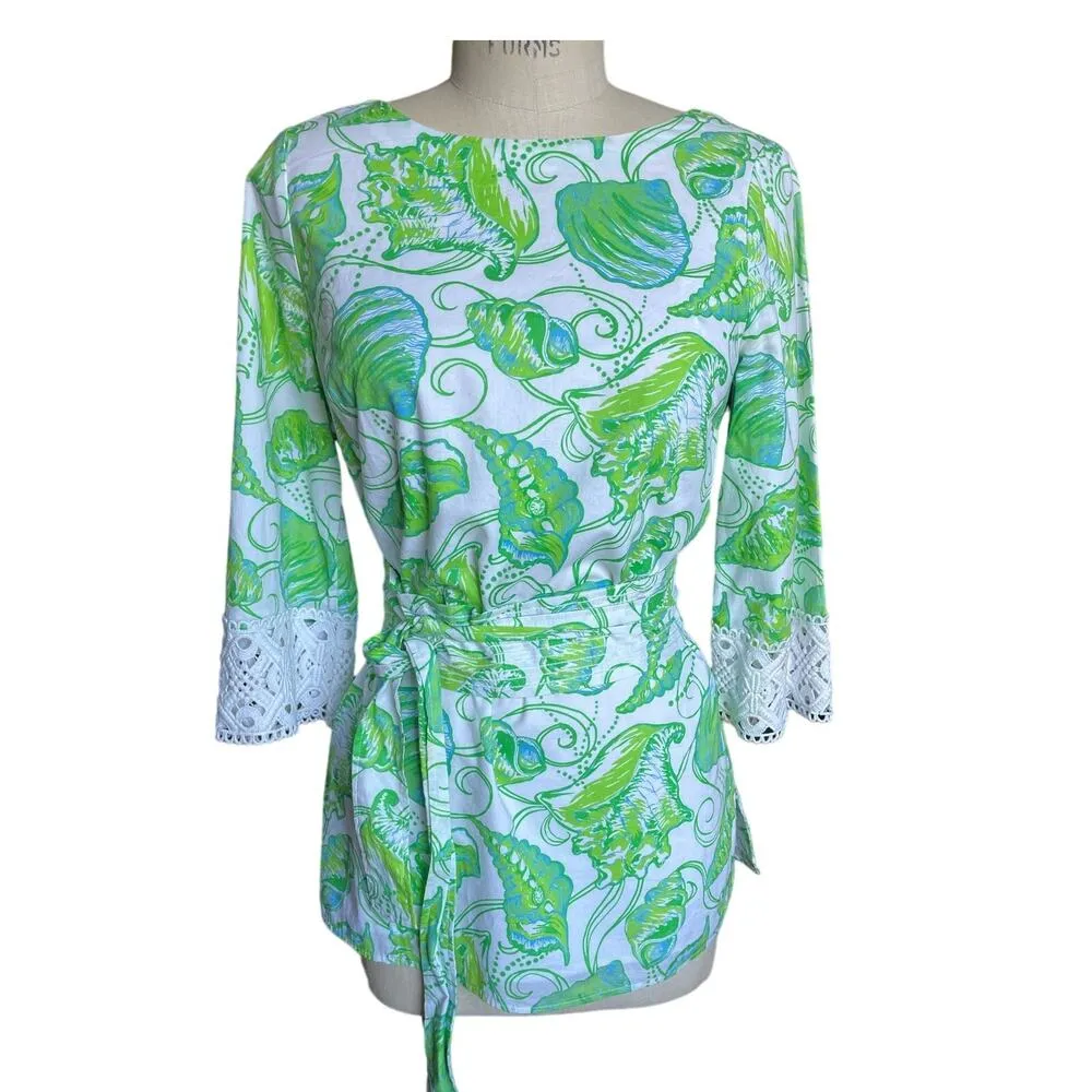 Lilly Pulitzer Jubilee Green & White Shell Print Belted Tunic Size XS - Image 2