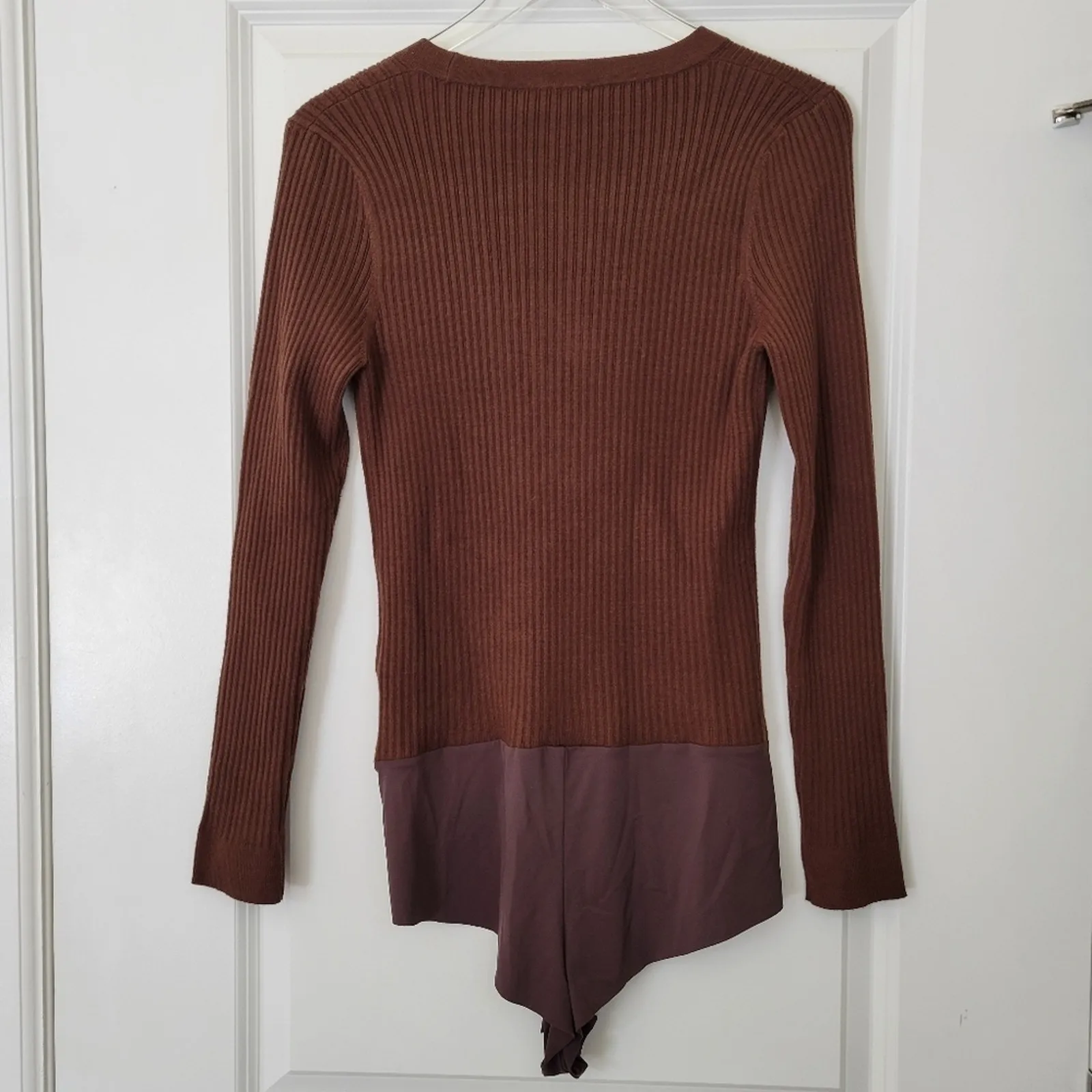 L'AGENCE Lira Rib‎ Henley Bodysuit Size XL Chocolate Brown New with Tag $365 - Image 8