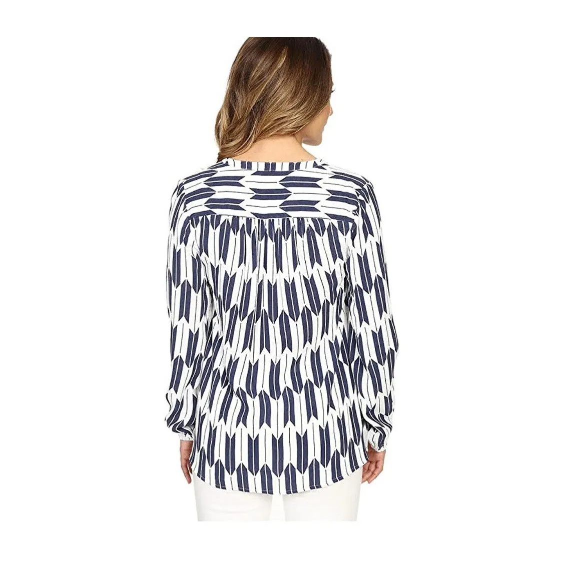 Pendleton Women's Terra Tunic Blouse Pull Over Geometric Blue White Size XL - Image 3