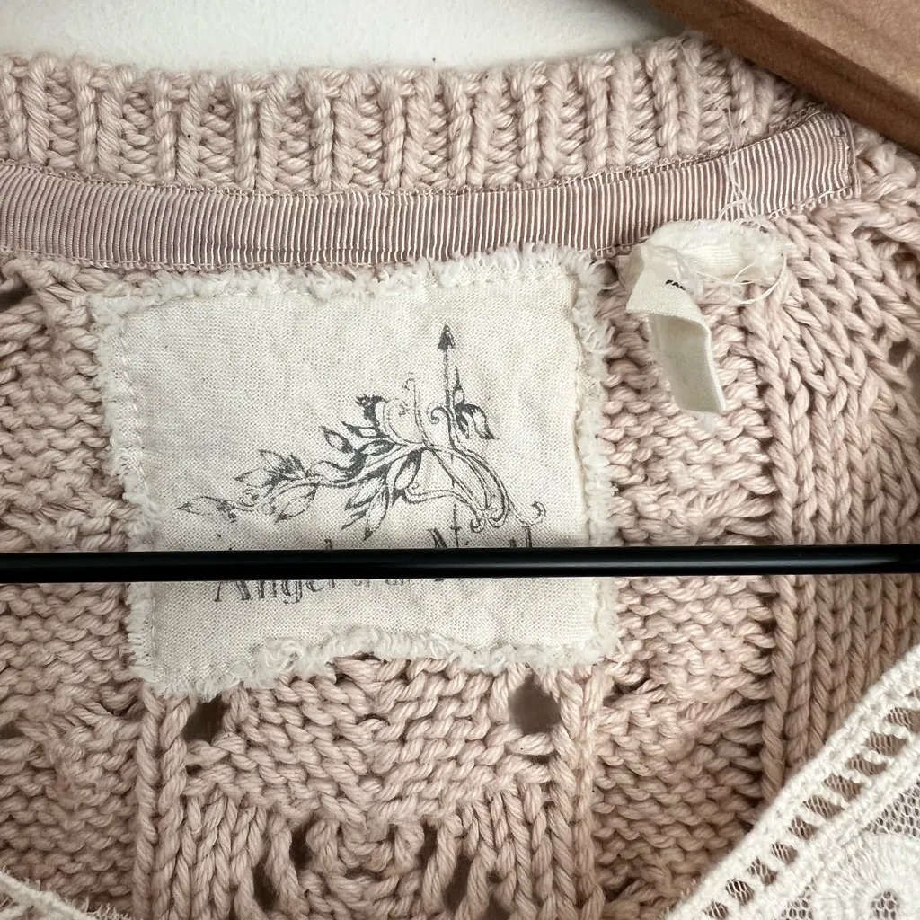 Angel of the North Anthropologie Lace Crochet Cable Knit Boho Sweater Cardigan S - Image 4