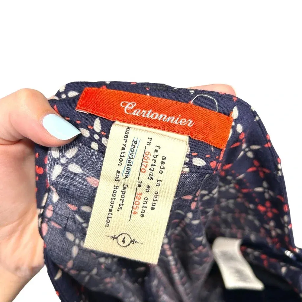 Anthropologie Cartonnier Pants Geometric‎ Print Wide Leg Rayon Navy Blue Size 4 - Image 9