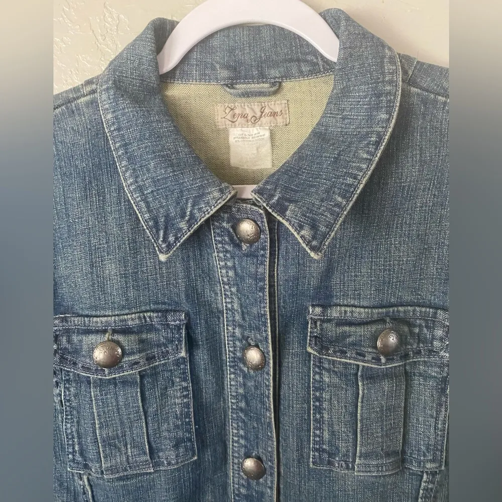 Y2K Belted Denim Jacket Y2K Women’s Sz L Minimalist Grunge VTG Moto Blue Size L - Image 2