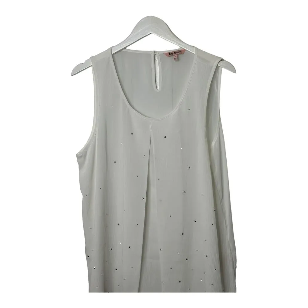 Juicy Couture White Semi Sheer Embellished Tank Top Women's Large New - Image 7
