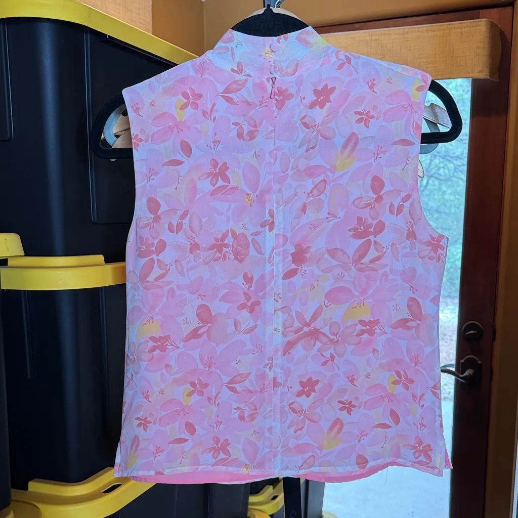 Vintage Talbots Azalea Pink Hint Yellow Sunshine Floral Lined Top Size 6 - Image 6
