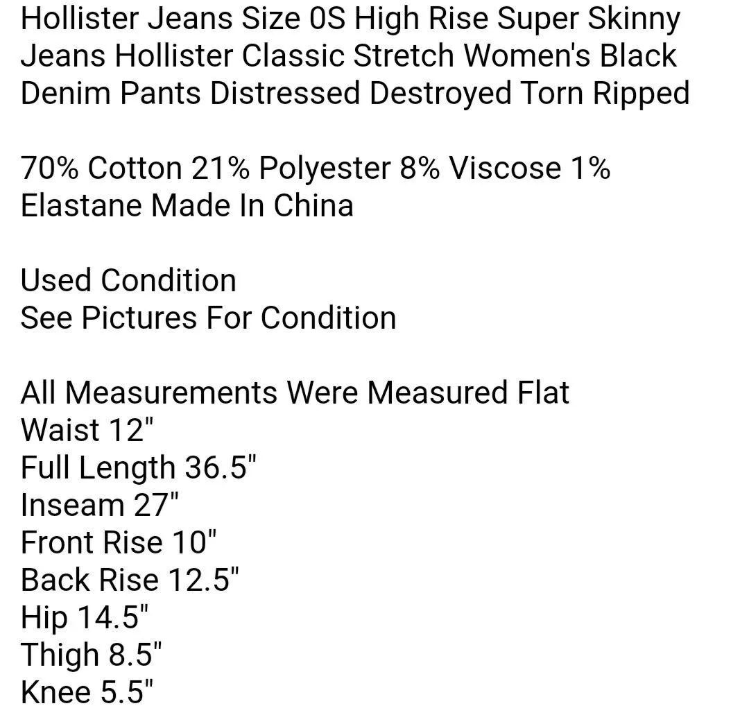 Hollister Jeans Size 0S High Rise Super Skinny Jeans Hollister Classic Stretch Women's Black Denim  - Image 7