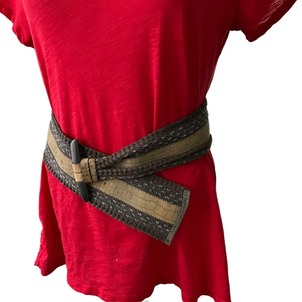 The Leather Shop Vintage Wide Leather and Fabric Belt - Image 3