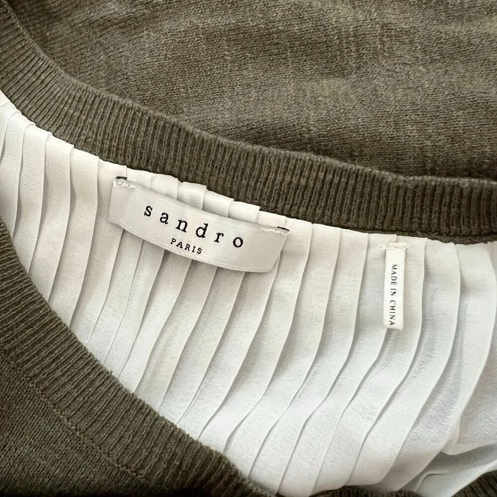 Sandro Paris Sweater Linen Blend Pleated Long Sleeve Stretch Woman Green - Image 5