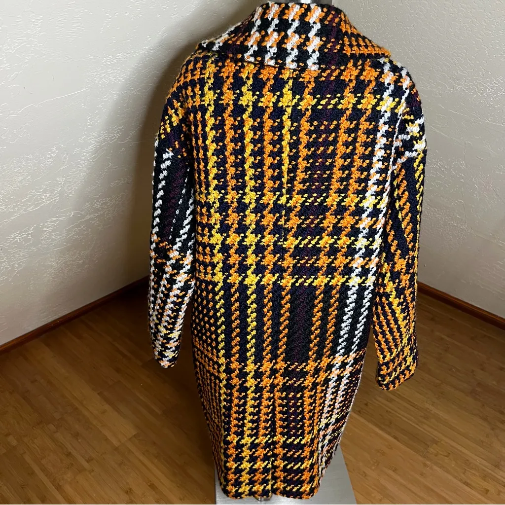 Anthropologie NVLT Millie Orange Multi Plaid Tweed Mid Length Coat Wool NEW - Image 10