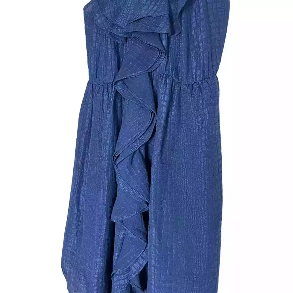 Rebecca Taylor 100% Silk Ruffle Front Navy Sleeveless Dress size 6 - Image 5