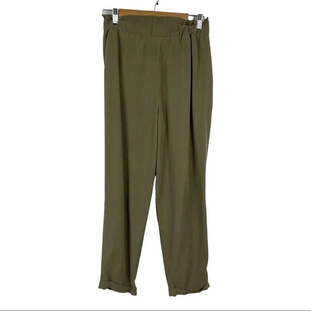Zara Paperbag Waist Green Viscose High Rise Waisted Trousers Pants Size Medium - Image 11