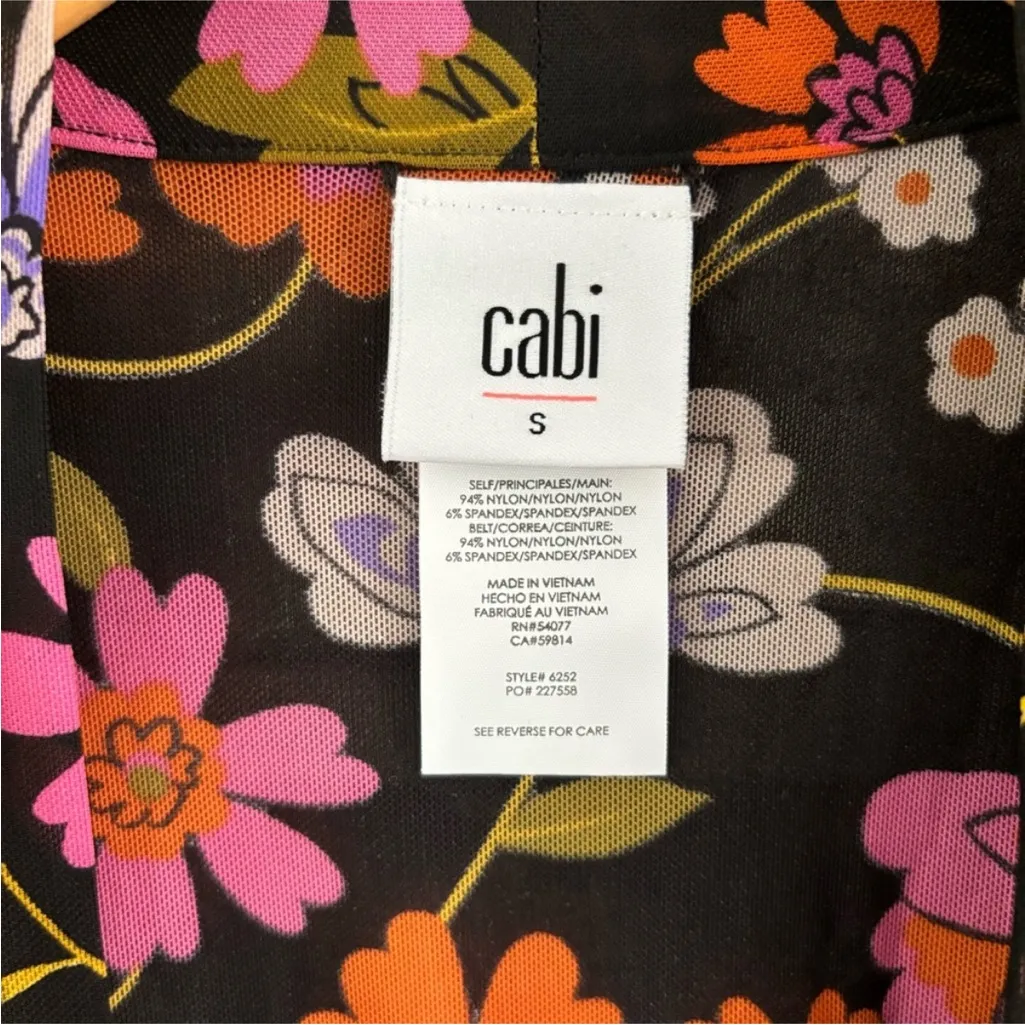CAbi 6252 Black Floral Mesh Kimono Robe Cover Up Top, S - Image 4