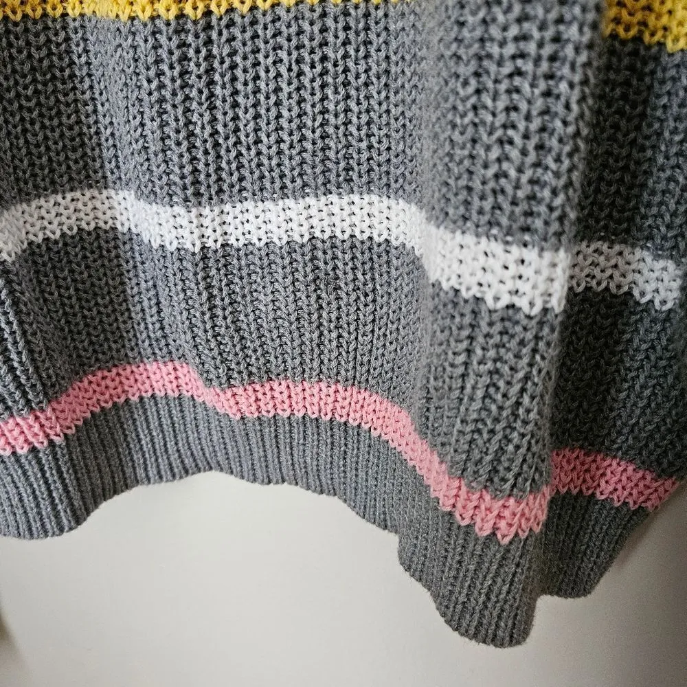 Abound Sweater Crewneck Gray Striped Pink Yellow White Knit Casual - Image 7