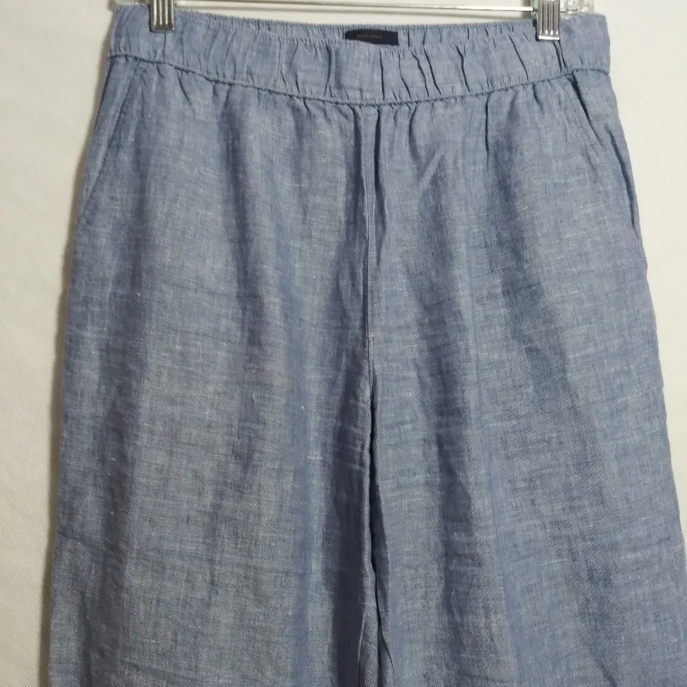 Rachel Roy Blue Linen Pull On Cropped Roll Cuff Pants Casual Coastal Size L Size L - Image 3
