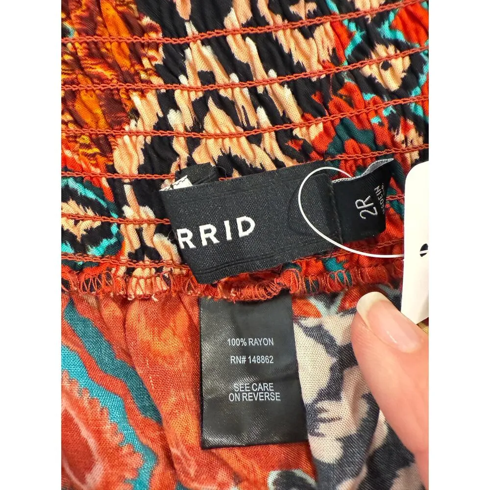 NWT Torrid Pull On Wide Leg Stretch Challis Smocked Waist Pants Red Women 2XL - Image 10