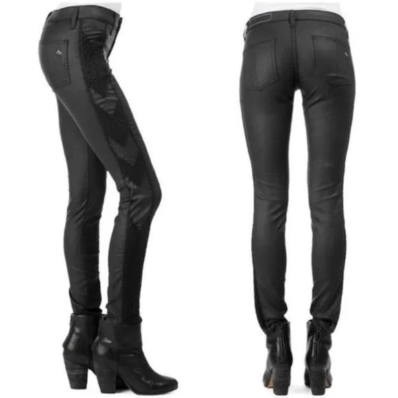 Rag & Bone Shoreditch Embroidered 'Raja' Black Mid Rise Skinny Jean Size 25 - Image 2