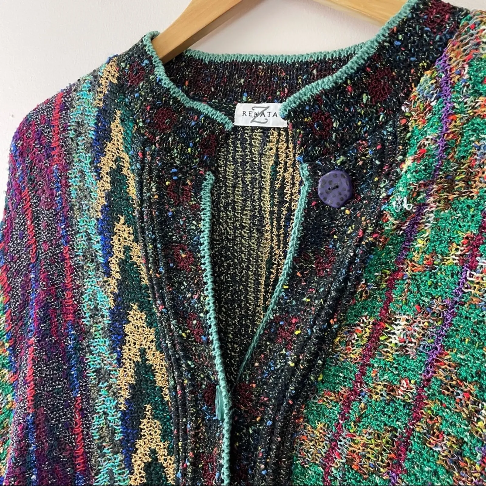 Renata Z Zimmermann Vintage 90s Y2K Art To Wear Cardigan Sweater Handknit M L Black Size M - Image 2