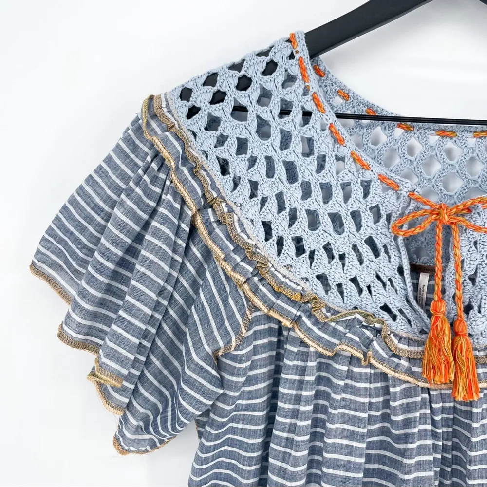 Free People Allora Striped Crochet Top in Summer Navy Combo XS - Image 3