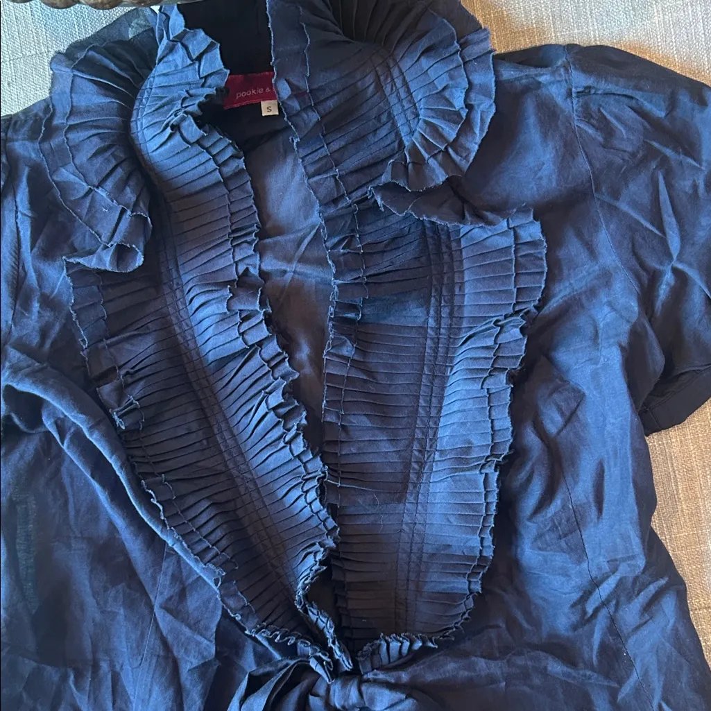 Pookie and Sebastian Blue Cotton Silk Blend Floral Sheer Blouse Size Small - Image 3