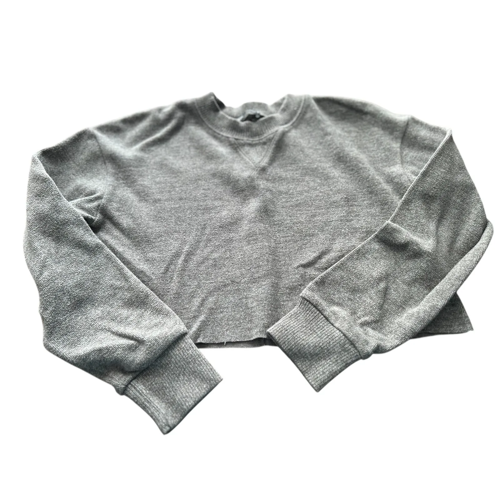 ZARA Cropped Sweatshirt Grey Long Sleeve V Neck Casual Women Size S - Image 4