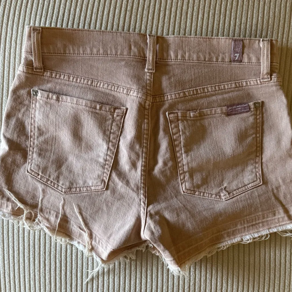 7 For All Mankind Denim Cut Off Frayed Hem Pink Light Wash Shorts Zip FlySize 27 - Image 5