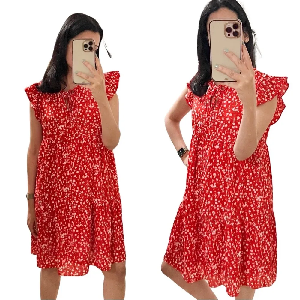 19 Cooper NWT  Babydoll Mini Dress in Red Floral Small - Image 2