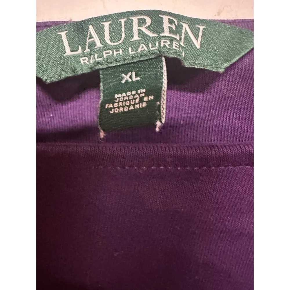 Lauren Ralph Lauren Square Neck Top Purple Button Long Sleeve Size XL - Image 3