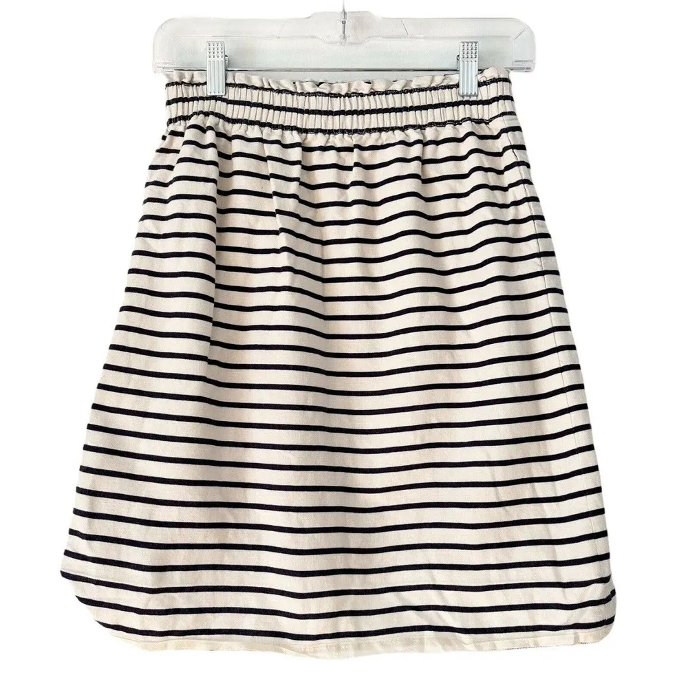 J. Crew Striped Linen Cotton Sidewalk Elastic Waist Mini Skirt Size 0 - Image 2