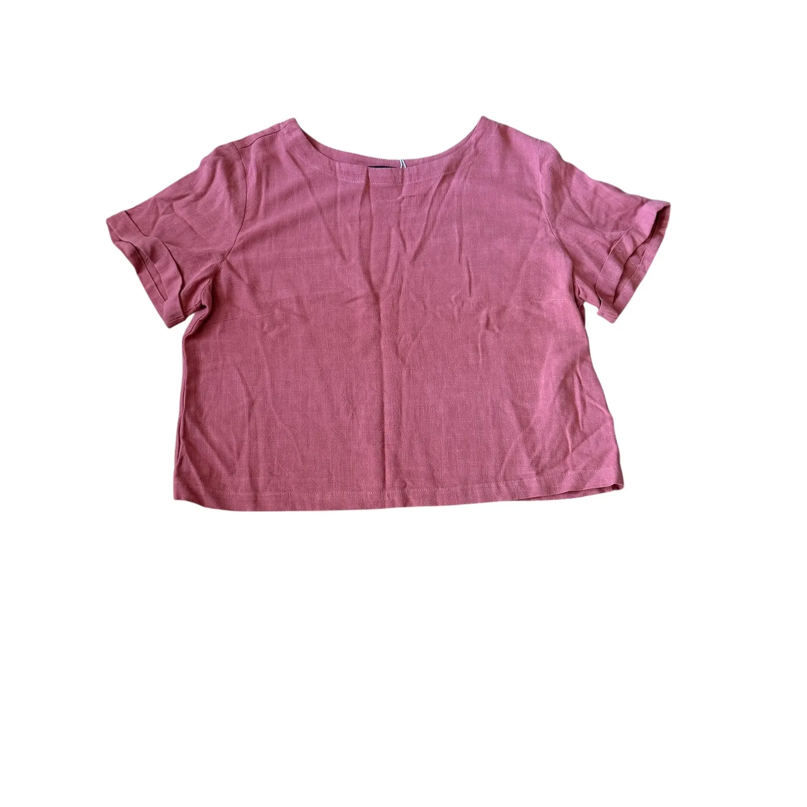 Zesica Womens Pink Linen Blend Short Sleeve Cropped Top, Size L Size L - Image 2