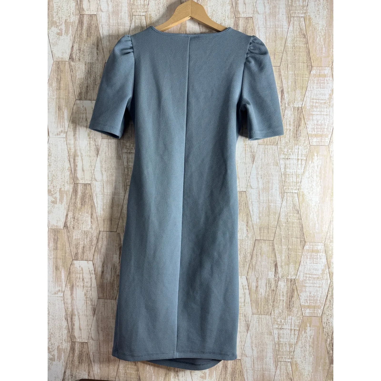 Motherhood Maternity Ruched Side Knit Dress Blue Short Sleeve Size S - Image 2